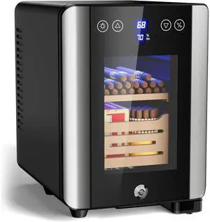 8L Table Top Electric Humidor with Lock, 80 Counts Cigar Humidor Cabinet with Cooling Temperature Control, Electric Cigar Fridge with Spanish Cedar Wood Shelves & Hygrometer