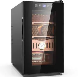 25L Electric Humidor, 200 Counts Cigar Humidor Cabinet with Cooling Temperature Control, Electric Cooling Cigar Fridge with Spanish Cedar Wood Shelves & Hygrometer
