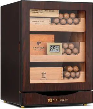 Cigar Humidor Cabinet for 150 Cigars  Spanish Cedar Lining, Digital Hygrometer, Magnetic Seal, 3 Drawers + Accessory Storage  Gift for Cigar Aficionados