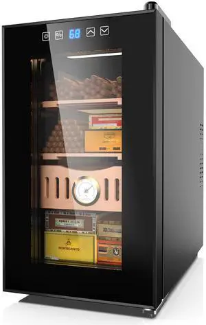 25L Electric Humidor 200 Counts Cigar Humidor Cabinet with Cooling Temperature Control Electric Cooling Cigar Fridge with Spanish Cedar Wood Shelves & Hygrometer