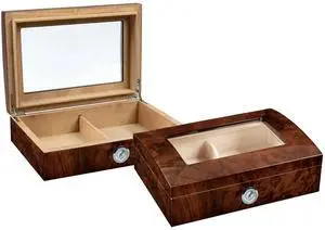Addison Dome Shaped Top Cigar Humidor w/Beveled Glass - High Gloss Walnut Burl Finish - Capacity: 40