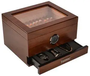 Cigar Humidors Box Spanish Cedar Handmade Cigar Box Glass Top Humidor Digital Hygrometer Front Humidifier and Accessories Drawer Hold 25-55 Cigars by Jansfuren