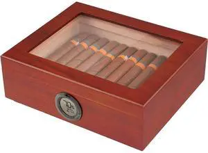 Cigar Humidors Box, Jansfuren Spanish Cedar Handmade Cigar Box, Glass Top humidor, Digital Hygrometer Front Humidifier, Hold 15-40 Cigars