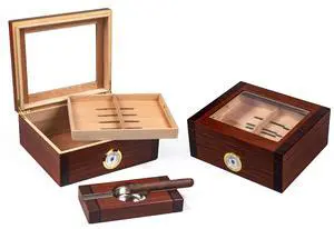 Sovereign 2-Tone Cigar Humidor & Ashtray Set - Cherry & Rosewood Finish - Capacity: 50