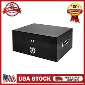 Cigars Humidor- Humidor Cigar Box for 150 Cigars- Cigar Box Gift for Smokers - Travel Humidor in Dark Madagascan Ebony Wood Exterior, Locking Box and Exterior Hygrometer for Cigar Humidor