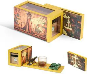 Cigar Box & Small Cigar Humidor Set, Cedar Lined, Magnetic Detachable Design, 30 Cigar Capacity, Travel Case, Cigar Set for Men, Ideal for Home or Office Decor (Yellow)