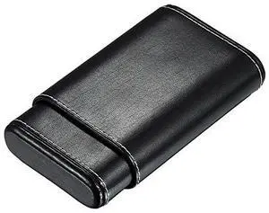 Leather Crushproof Cigar Case with Interior Cedar Lining, Black