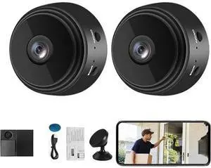 Mini Security Camera, Mini Security Camera, Mini 1080p HD Wireless Security Camera,Wifi Wireless Small Camera Night Vision Motion with App for Home In/Outdoor Black (2Pcs)