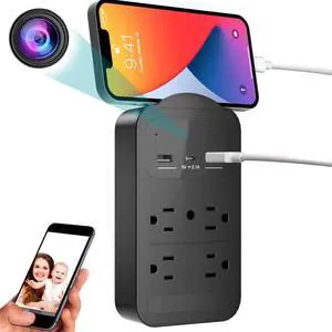 Hidden Camera Charger with 4K, 1 Channel, 128G SD Card, Black, night vision