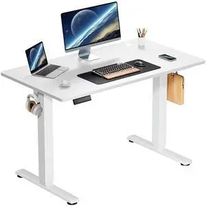 Electric Standing Desk, Height Adjustable Desk, 40 x 24 Inches Ergonomic Stand up Desk with Memory Preset and T-Shaped Metal Bracket for Home Office