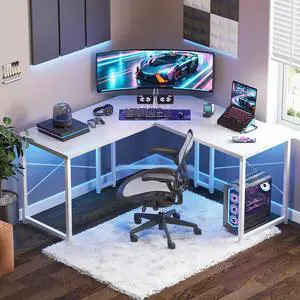 Computer Desk L Shaped, 51 Reversible L Shaped Computer Desk with Monitor Stand, Home Office Desk, Carbon Fiber White