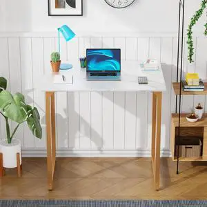 39 inch Computer Desk Modern Writing Desk, Simple Study Table, Industrial Office Desk, Sturdy Laptop Table for Home Office,Gold