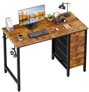 40 inch Computer Desk with 4 Fabric Drawers, Kids Student Small Desks for Home Office Small Space, Work PC Desk Table for Bedroom, Rustic Brown