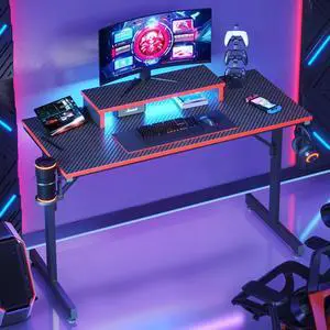 42" Gaming Desk PC Computer Office Gamer Table Desk with LED Lights & Monitor Stand in Red