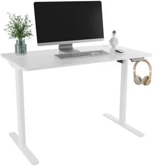 Electric Standing Desk with Height Memory Presets, Headphone Hook and Cable Management, White