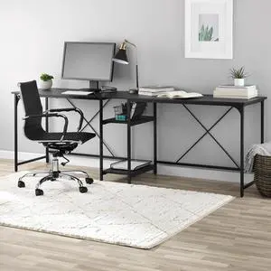 Two-Way Convertible Desk with Lower Storage Shelf, Charcoal, for Adults and Teens