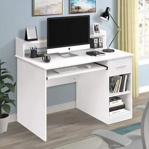 Computer Desk Home Office Workstation Laptop Table Drawer Shelf Furniture White