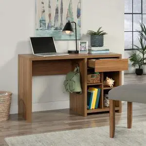 Adjustable Shelf Desk with Gaming Headphone Hook and Cable Management, Warm Walnut Finish