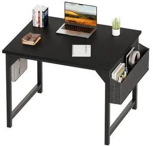 40 Inch Office Desk Modern Computer Desk with Storage Bag Writing Table with Headphone Hook, Black
