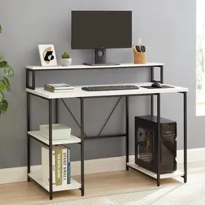 47" Computer Desk with Storage Shelves, , White Finish