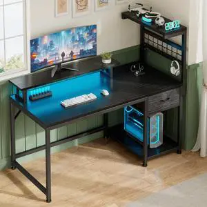 39.4 Inches Desk with Power Outlets Homing Desk for Small Space Computer Desk with Storage Shelves,Black
