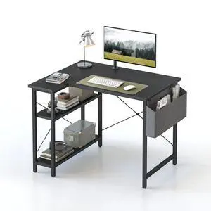 40 Inch L-Shaped Computer Desk with Storage Shelves Home Office Corner Desk Study Writing Table, Black