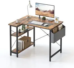 40 Inch L-Shaped Computer Desk with Storage Shelves Home Office Corner Desk Study Writing Table, Rustic Brown