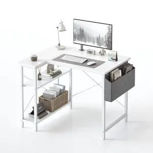 55 Inch L-Shaped Computer Desk with Storage Shelves Home Office Corner Desk Study Writing Table, White