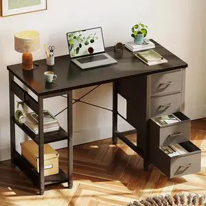 Computer Desk with Drawers & Storage Shelves, 40 Inch Corner Desk for Home Office Bedroom, Small Teen PC Desks with Fabric Drawer, Black