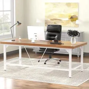 Large Desk, 70.8 x 31.5 Inch Extra Long Executive Computer Desk, Heavy Duty 2 Person Desk, Premium Super Thick Study Writing Table Computer Table, Rustic