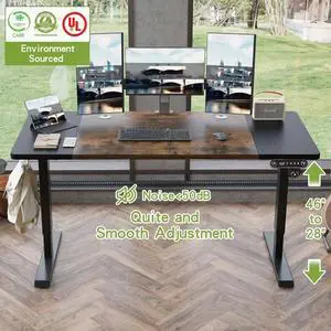 Electric Height Adjustable Standing Desk CometMin 63x 30 Inches Stand Up Desk Workstation Splice Board Home Office Computer Standing Table Ergonomic Desk (Black+ Brown, 63x30'')