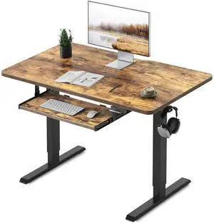 Standing Desk with Keyboard Tray, 48 x 24 inch Height Adjustable Electric Standing Desk, Sit Stand Up Desk, Computer Office Desk, Rustic Brown