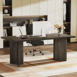 63" Executive Desk, Vintage Wood Office Computer Desk Workstation for Home Office, Gray