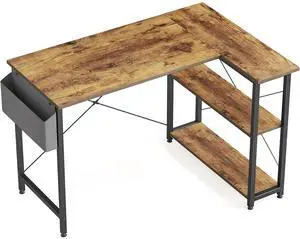 L Shaped Desk, 40" Computer Desk with Reversible Storage Shelves Home Office Corner Desk Study Writing Gaming Table, Deep Brown