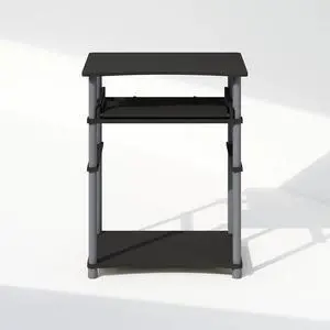 Home Office Computer Desk with Keyboard Tray, Black and Grey