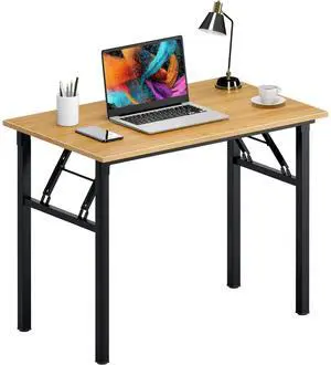 39.4 inches Computer Desk for Small Space Small Folding Table, Teak & Black