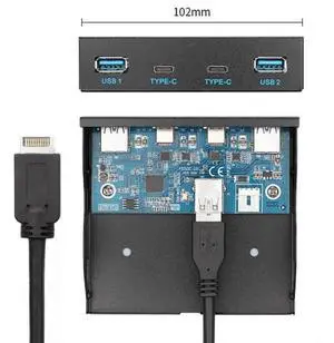 USB 3.1 Front Panel Header to USB-C USB 3.0 HUB 4 Ports Front Panel Motherboard Cable for 3.5" Floppy Bay