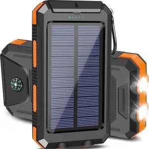 20000mAh Solar Power Bank Compatitble for iphone Portable Solar Power Bank with Dual 5V USB Ports 2 Flashlight Compass Battery Pack for Outdoor Camping Hiking(Orange)