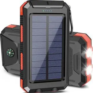 20000mAh Solar Power Bank Compatitble for iphone Portable Solar Power Bank with Dual 5V USB Ports 2 Flashlight Compass Battery Pack for Outdoor Camping Hiking(Red)