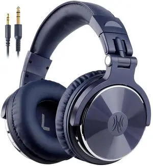 Wired Over-Ear Headphones with Mic-Noise Cancelling Earcups & Dual Ports for Studio Home Office Online Meeting-Dark Blue