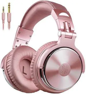 Wired over-Ear Headphones for Women Girls Dual Plugs with Mic for Keybord Piano Guitar Drum-Pink