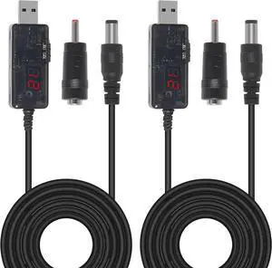 2pack DC 5V to 12V 9V USB Voltage Step Up Converter Cable Power Supply USB Cable DC Voltage Converter 1A Step-up Volt Transformer Power Regulator Line with LED Display for Desk Lamp Small Fan