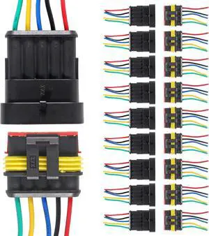 10 PACK 5 Pin Way Electrical Wire Connector Male Female Plug Socket Quick Disconnect Waterproof Plug Play for Car, Truck, Boat, and Other Wire Connections