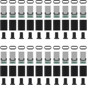 20pcs USB 3.1 Type C Connector 24 Pins Male Jack Tail Plug Electric Terminals Welding DIY Data Cable Accessories 24P PCB Board Support Module-Black