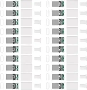 20PCS USB 3.1 Type C Connector 24 Pins Male Plug Socket Receptacle Adapter to Solder Wire & Cable 24P PCB Board Support Module-White