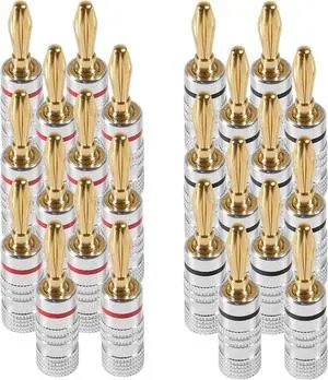 Banana Plugs Audio Jack Connector 12Pairs / 24 pcs for Speaker Wire, Wall Plates, Audio/Video Receiver, Sound Systems, Home and Theater