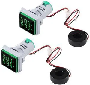 2Pack LED Display Voltmeter, Square Dual Display Voltmeter and Ammeter LED Digital Voltage Gauge AC 60-500V 0-100A Current Meter Indicator