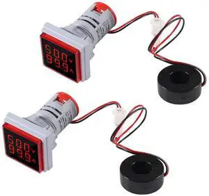 2Pack LED Display Voltmeter, Square Dual Display Voltmeter and Ammeter LED Digital Voltage Gauge AC 60-500V 0-100A Current Meter Indicator