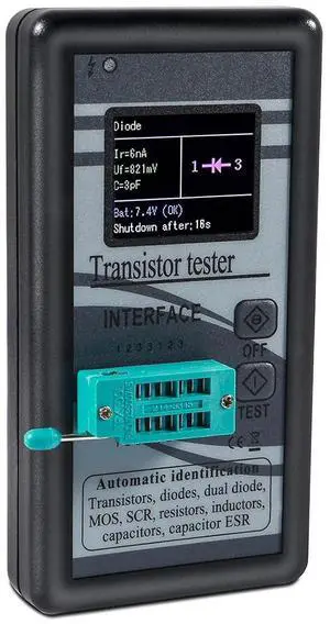 1PACK Transistor Tester,Mosfet Transistor Capacitor Tester, Mega328 NPN PNP Transistor Diode Resistor Inductor Capacitance MOS SCR ESR Meter Automatic Checker Detector(not Included DC9V Battery)