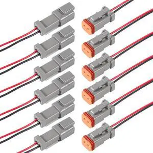 6 kit 2Pin Way Electrical Wire Connector, 2Way DT Automotive Waterproof Electrical Connector Male Female Plug Wiring Harness with 16AWG Cable Wire for Car Truck Motorcycle Marine-2pin